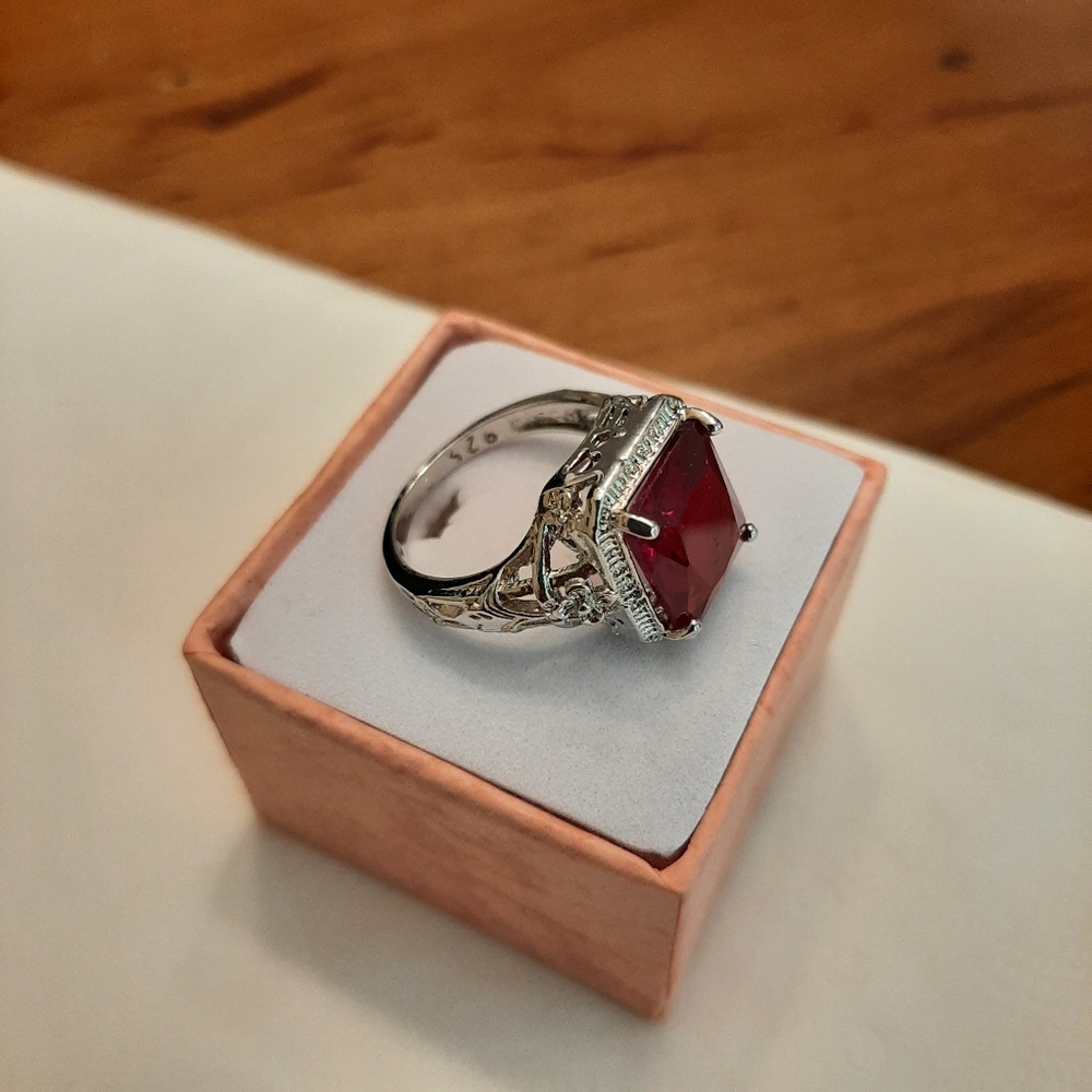 Stunning Red Ruby solitaire silver ring